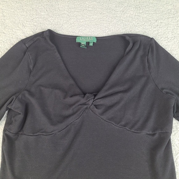 Lauren Ralph Lauren Top Women's Size P/L Basic Black Solid Cotton V-Neck Petite - Picture 2 of 11